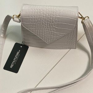 Pretty Little Thing White Croc Cross Body Bag One Size